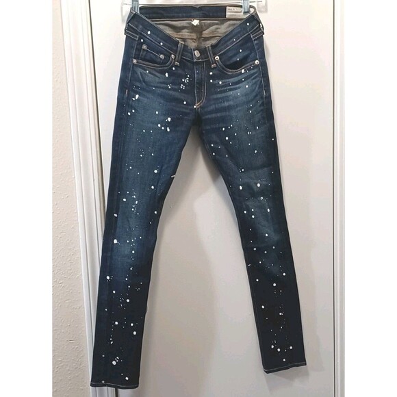 Rag Bone Blue Splatter Straight Leg Mid-rise Stretch Jeans Womens Size 27×29 - Picture 3 of 10